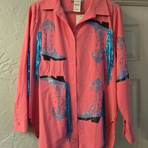 Blue b Cowboy Boot Fringe Top